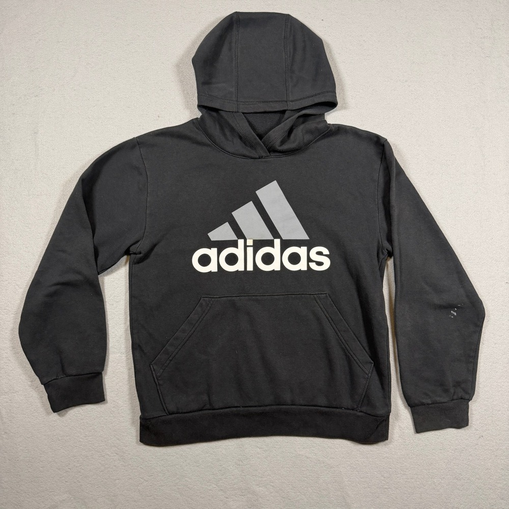 Adidas Youth Pullover Hoodie Sweatshirt Black Gray Big Logo